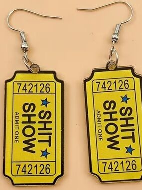 Yellow 'Shit Show' Ticket Earrings new